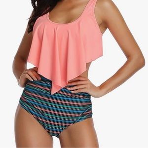 High Waisted Two-Piece Bikini Swimsuit Ruffled Flounce